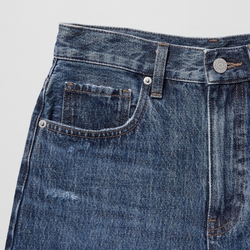 Uniqlo High-Rise Denim Ženske Kratke Hlače Tamnoplave | 4637-DJPEG