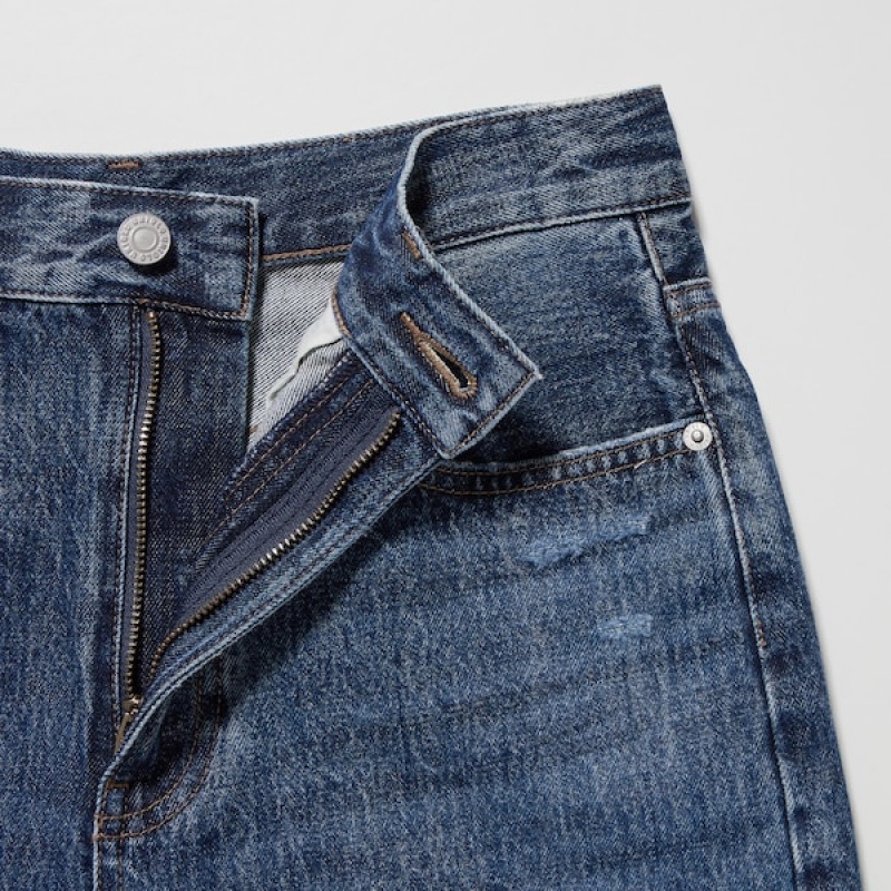 Uniqlo High-Rise Denim Ženske Kratke Hlače Tamnoplave | 4637-DJPEG