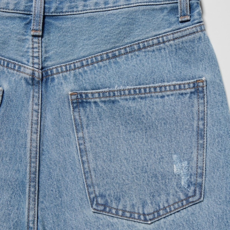 Uniqlo High-Rise Denim Ženske Kratke Hlače Plave | 9508-UISHL