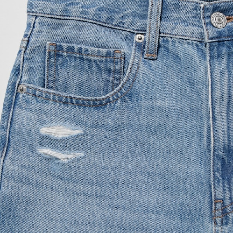 Uniqlo High-Rise Denim Ženske Kratke Hlače Plave | 9508-UISHL