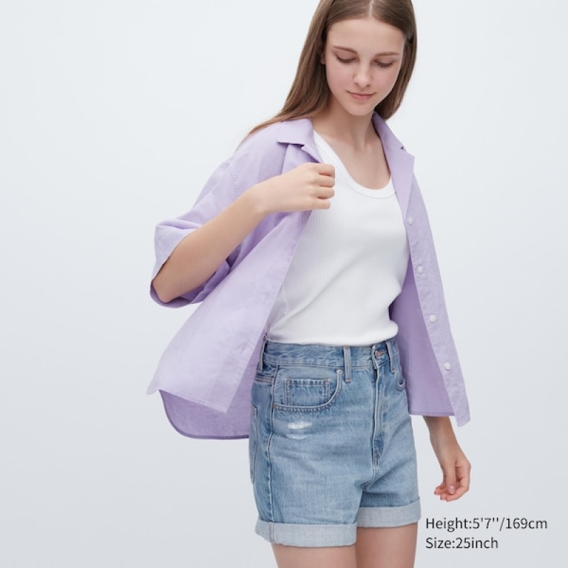 Uniqlo High-Rise Denim Ženske Kratke Hlače Plave | 9508-UISHL