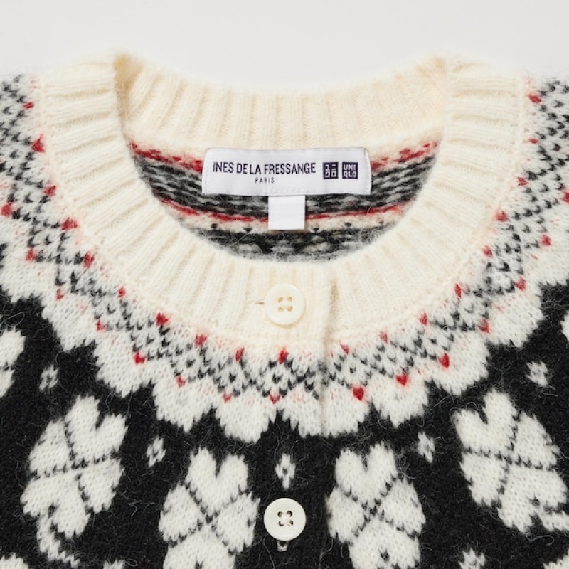 Uniqlo Jacquard Crew Neck Long-Sleeve Ženske Kardigan Bijele | 9071-WQCSN