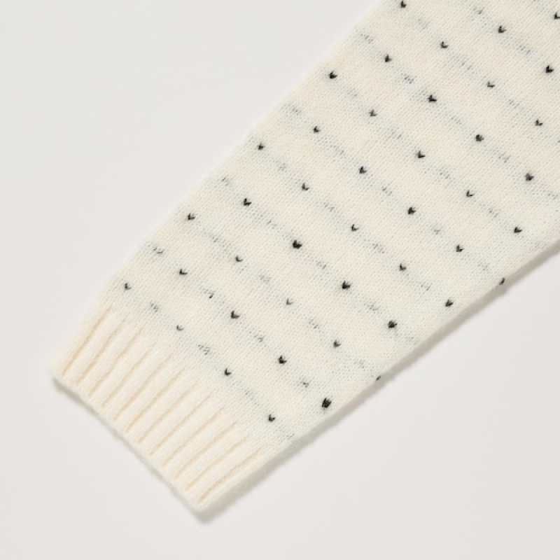 Uniqlo Jacquard Crew Neck Long-Sleeve Ženske Kardigan Bijele | 9071-WQCSN
