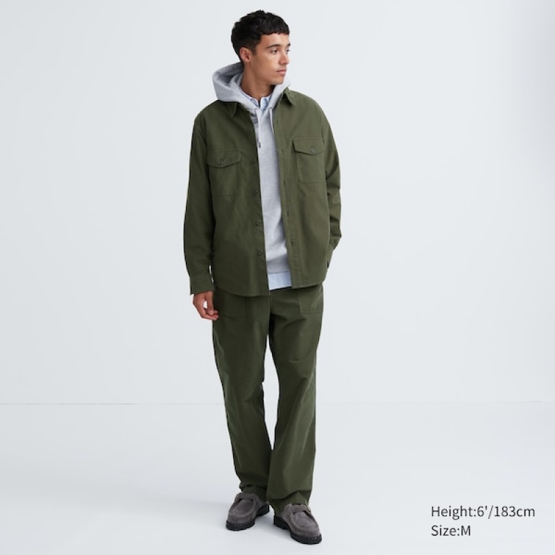 Uniqlo Jersey Utility Long-Sleeve Muške Gornja Majica Maslinasto Zelene | 6538-XKLJW