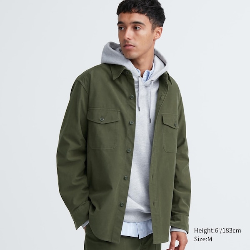 Uniqlo Jersey Utility Long-Sleeve Muške Gornja Majica Maslinasto Zelene | 6538-XKLJW