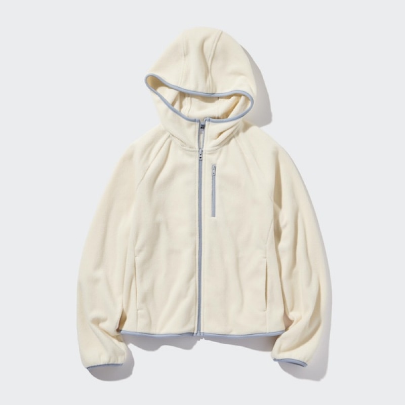 Uniqlo Light Fleece Long Sleeve Full-Zip Ženske Majica s Kapuljačom Bijele | 8317-FUELD