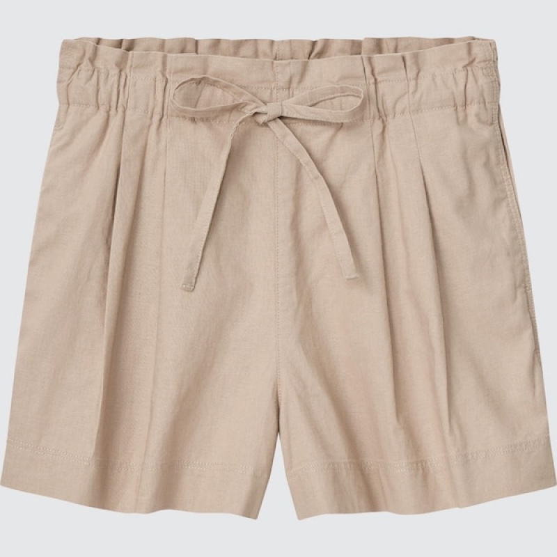 Uniqlo Linen-Cotton Ženske Kratke Hlače Bež | 2479-FXRAJ