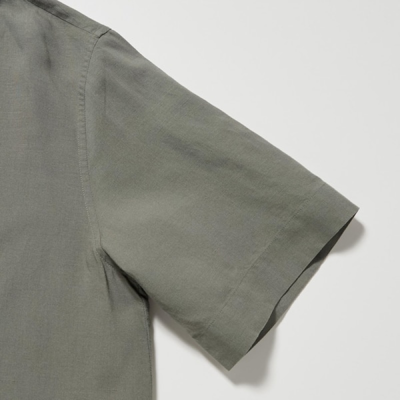Uniqlo Linen Blend Open Collar Short-Sleeve Ženske Košulje Maslinasto Zelene | 5209-ASUNQ