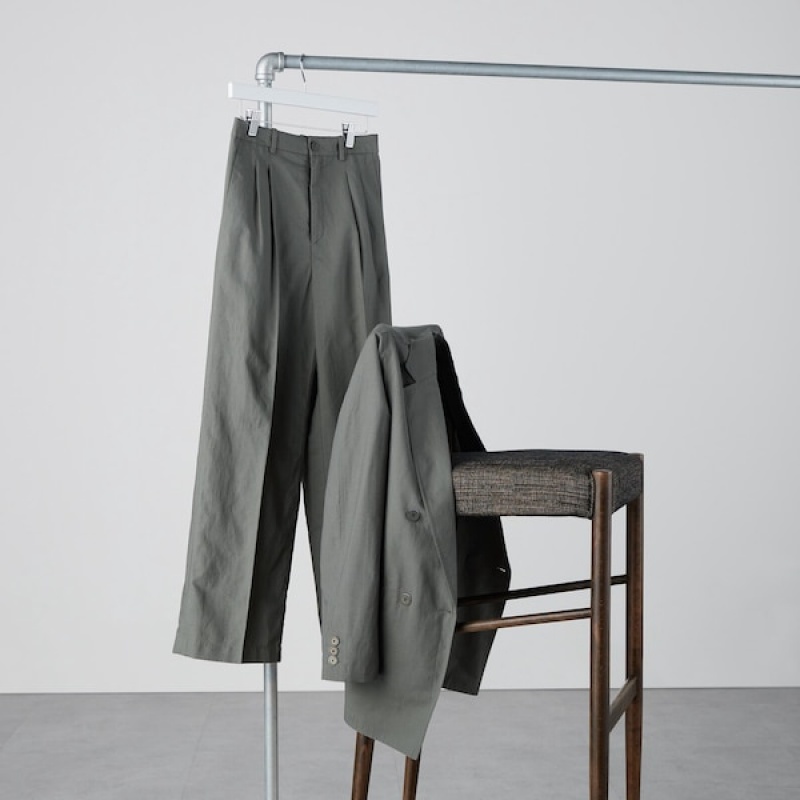 Uniqlo Linen Blend Tucked Wide Ženske Hlače Bež | 1860-RHKQJ