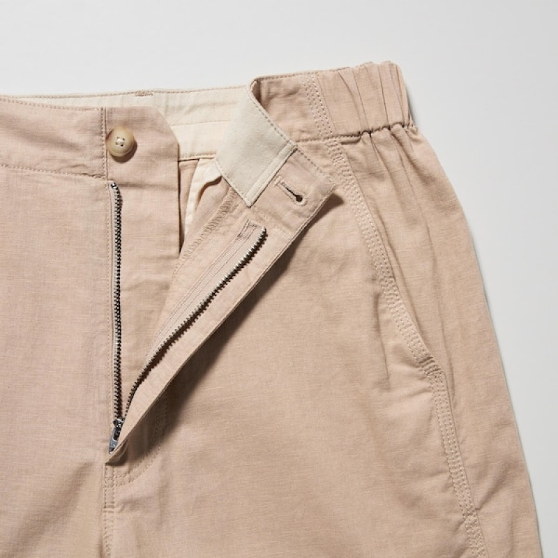 Uniqlo Linen Cotton Tapered Ženske Hlače Bež | 4296-MZVTW
