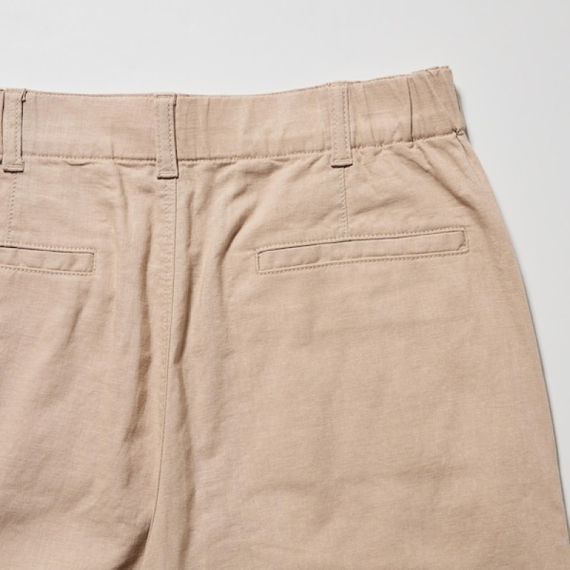 Uniqlo Linen Cotton Tapered Ženske Hlače Bež | 4296-MZVTW