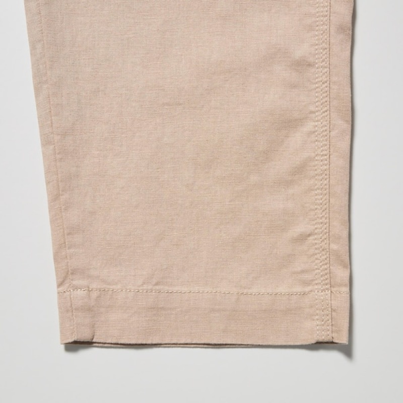Uniqlo Linen Cotton Tapered Ženske Hlače Bež | 4296-MZVTW
