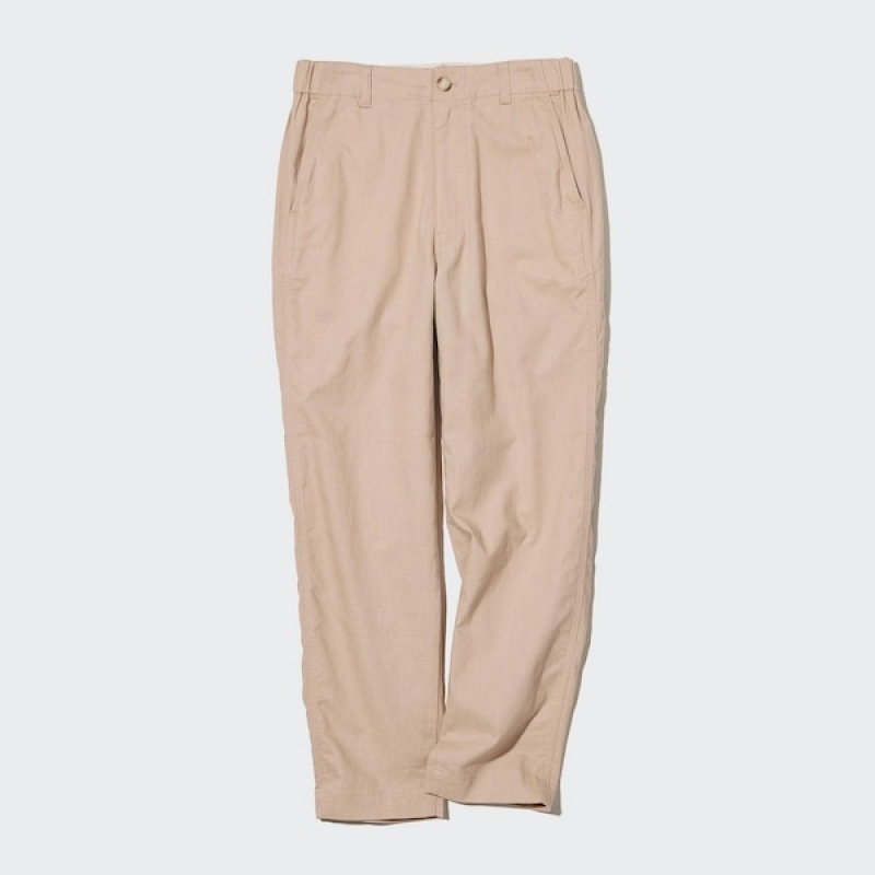 Uniqlo Linen Cotton Tapered Ženske Hlače Bež | 4296-MZVTW