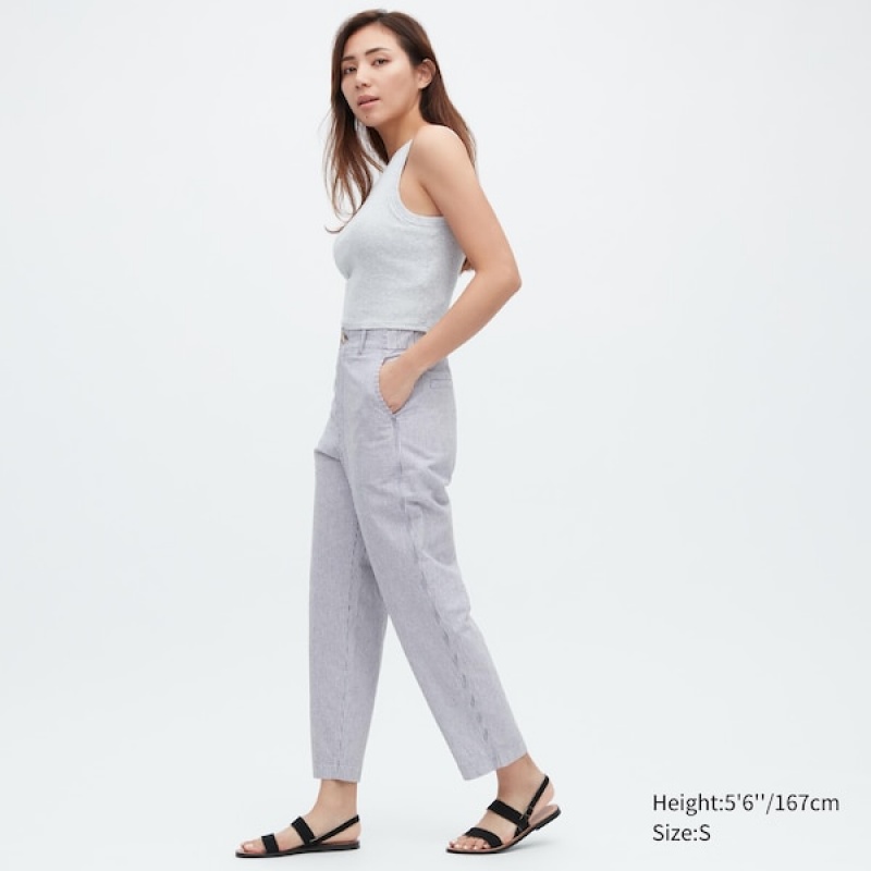 Uniqlo Linen Cotton Tapered Ženske Hlače Plave | 1854-BDAYG