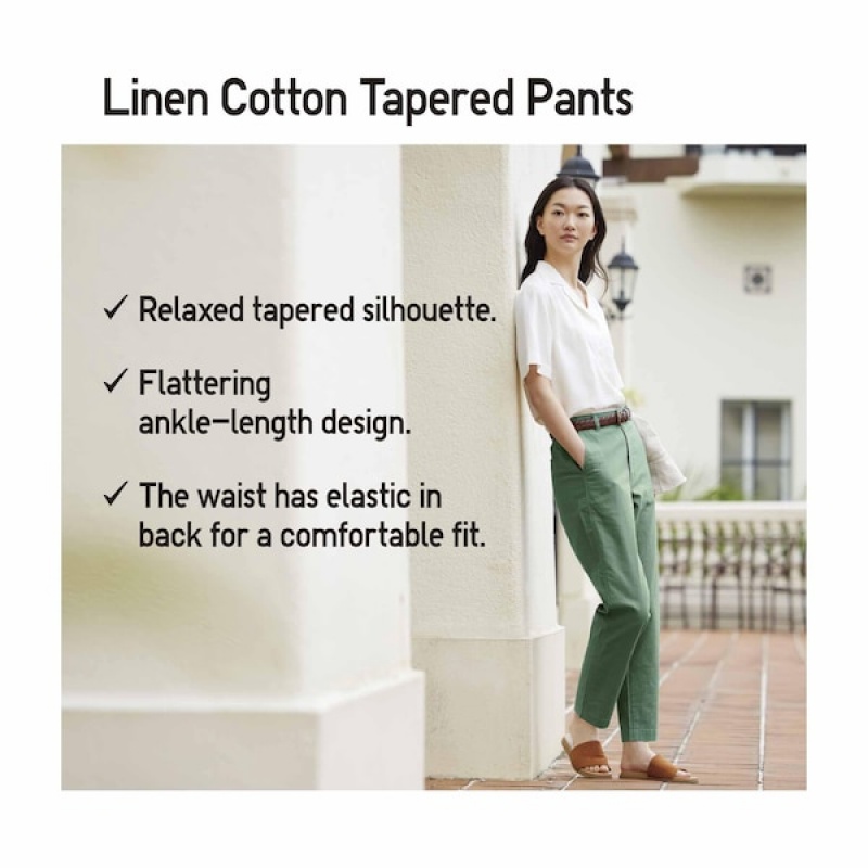 Uniqlo Linen Cotton Tapered Ženske Hlače Smeđe | 1627-YXWPF