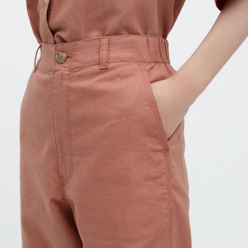Uniqlo Linen Cotton Tapered Ženske Hlače Smeđe | 1627-YXWPF