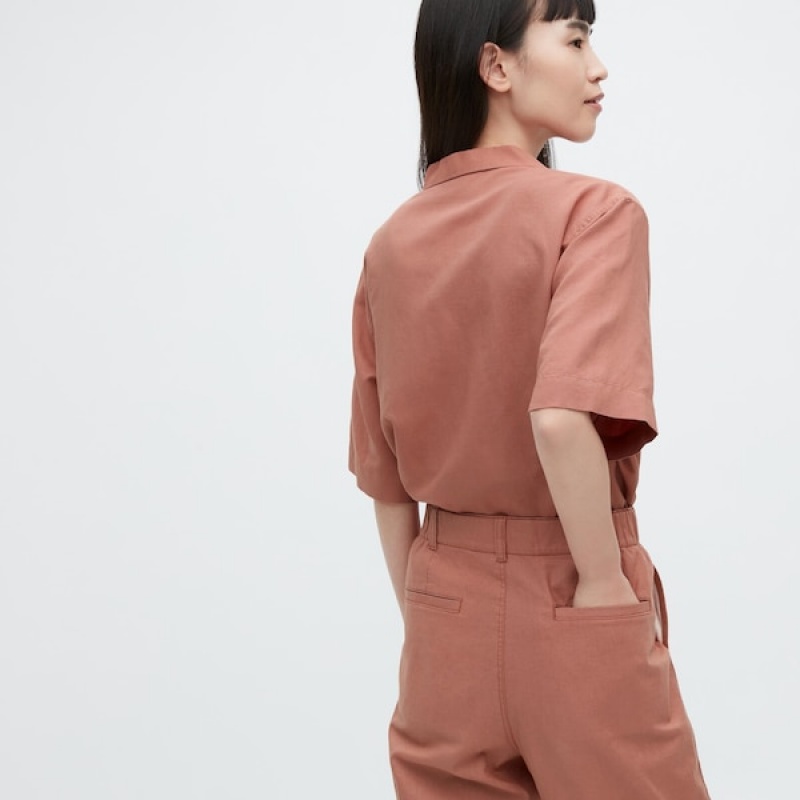 Uniqlo Linen Cotton Tapered Ženske Hlače Smeđe | 1627-YXWPF