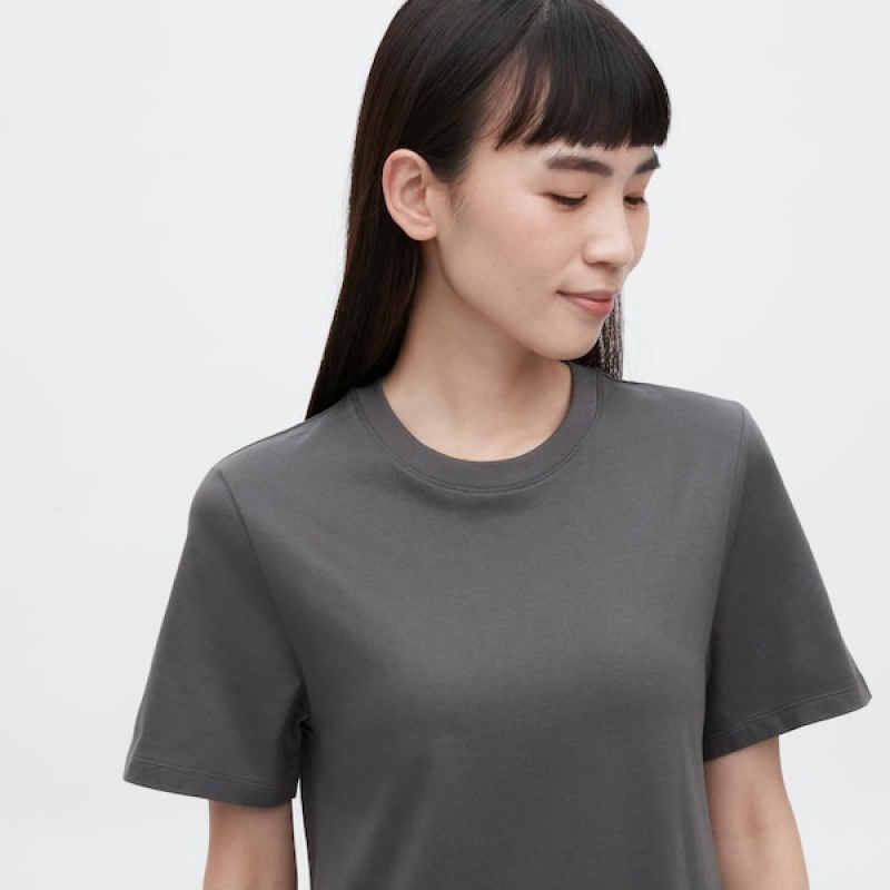 Uniqlo Mercerized Cotton Short-Sleeve A-Line Ženske Haljina Tamno Sive | 8420-AJNTS