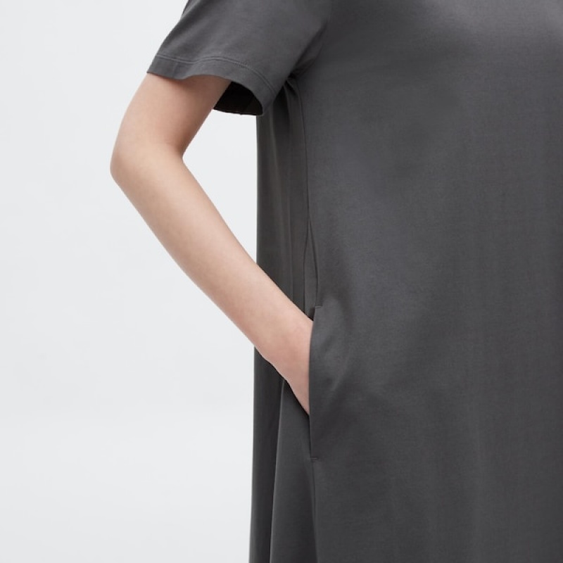 Uniqlo Mercerized Cotton Short-Sleeve A-Line Ženske Haljina Tamno Sive | 8420-AJNTS