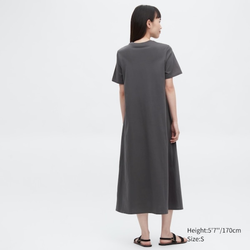 Uniqlo Mercerized Cotton Short-Sleeve A-Line Ženske Haljina Tamno Sive | 8420-AJNTS