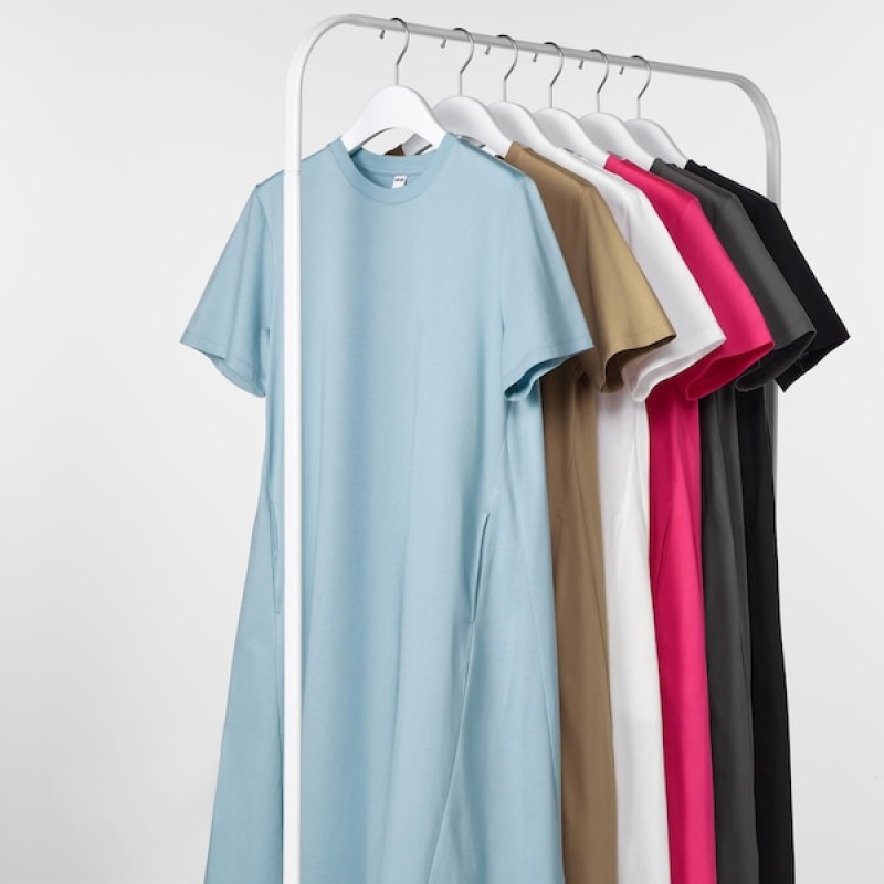 Uniqlo Mercerized Cotton Short-Sleeve A-Line Ženske Haljina Plave | 5176-FDLIJ
