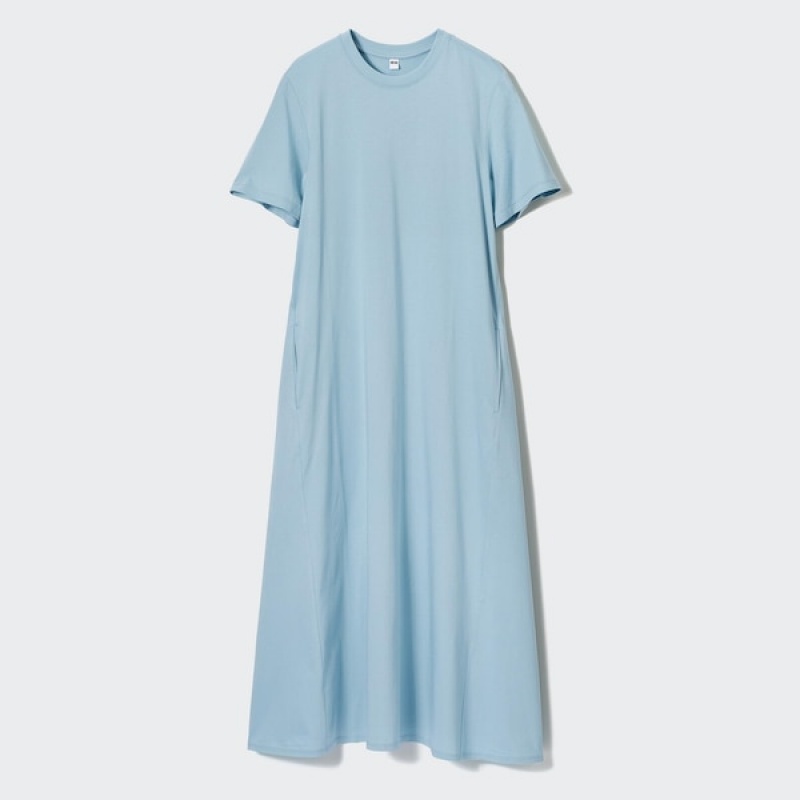 Uniqlo Mercerized Cotton Short-Sleeve A-Line Ženske Haljina Plave | 5176-FDLIJ