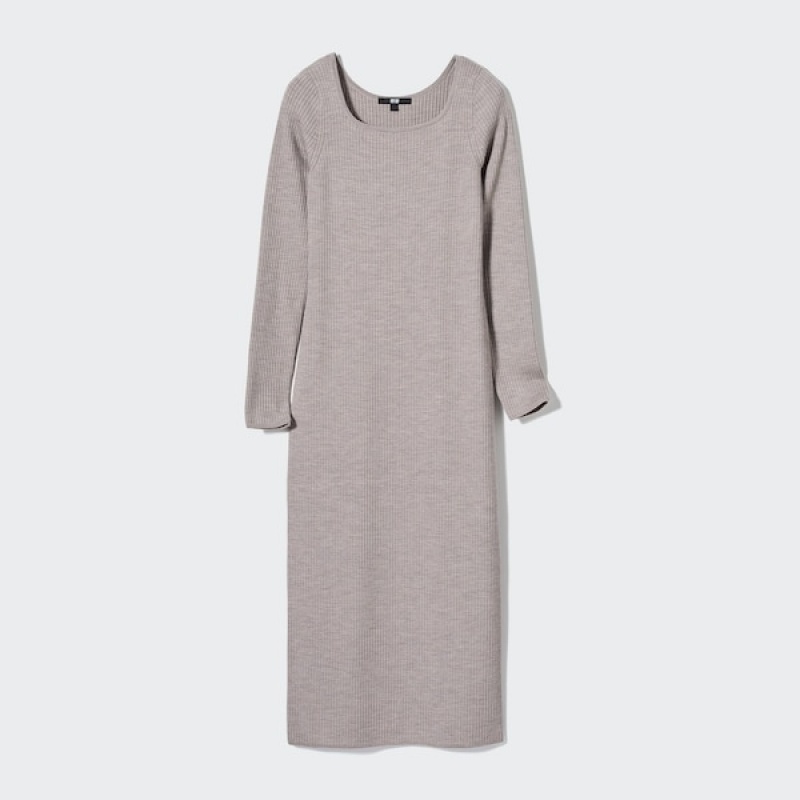 Uniqlo Merino Blend Fitted U Neck Long Sleeve Ženske Haljina Sive | 3184-ZANFG