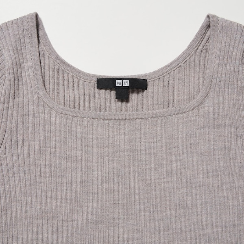Uniqlo Merino Blend Fitted U Neck Long Sleeve Ženske Haljina Sive | 3184-ZANFG