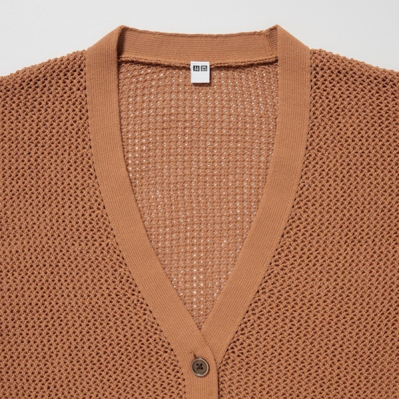Uniqlo Mesh Long-Sleeve Short Ženske Kardigan Smeđe | 0618-EFXWL