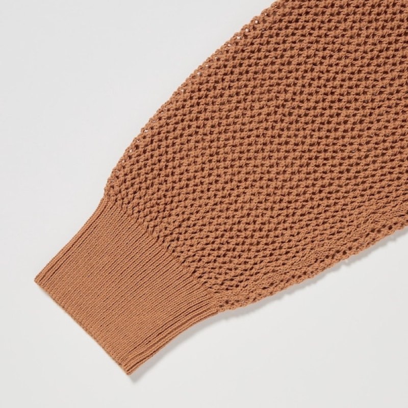 Uniqlo Mesh Long-Sleeve Short Ženske Kardigan Smeđe | 0618-EFXWL