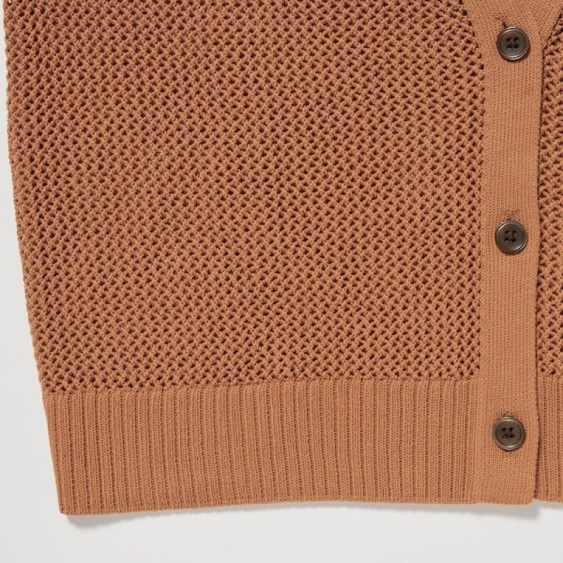 Uniqlo Mesh Long-Sleeve Short Ženske Kardigan Smeđe | 0618-EFXWL