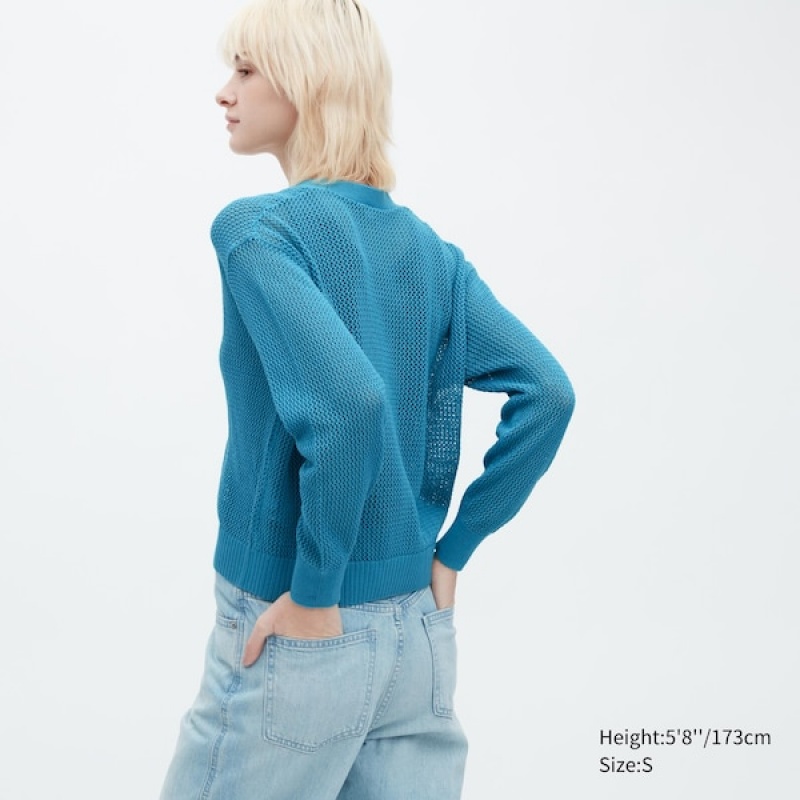 Uniqlo Mesh Long-Sleeve Short Ženske Kardigan Plave | 1439-WSFDL