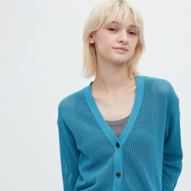 Uniqlo Mesh Long-Sleeve Short Ženske Kardigan Plave | 1439-WSFDL