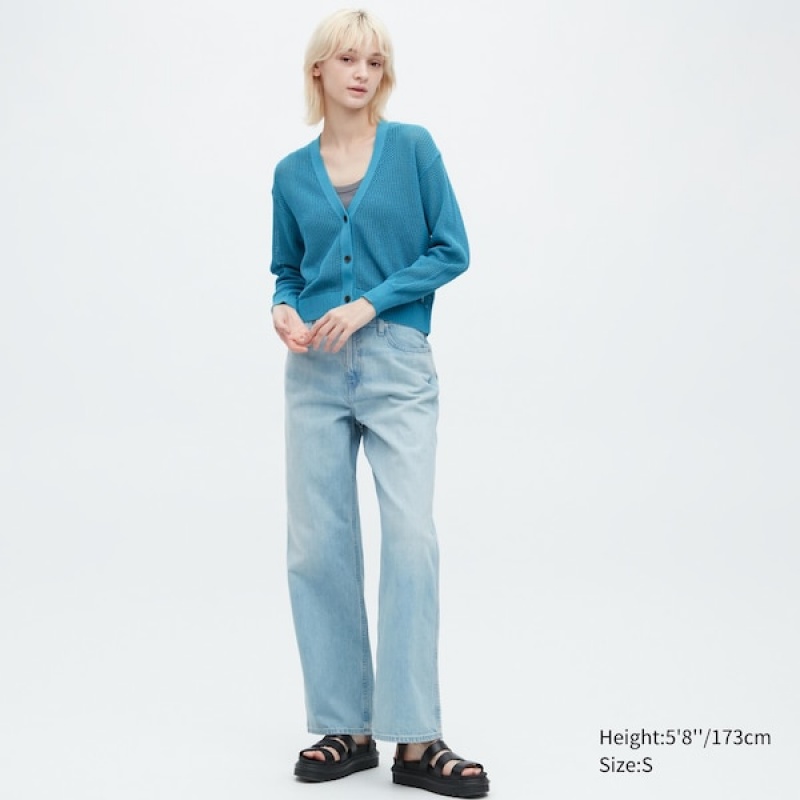 Uniqlo Mesh Long-Sleeve Short Ženske Kardigan Plave | 1439-WSFDL