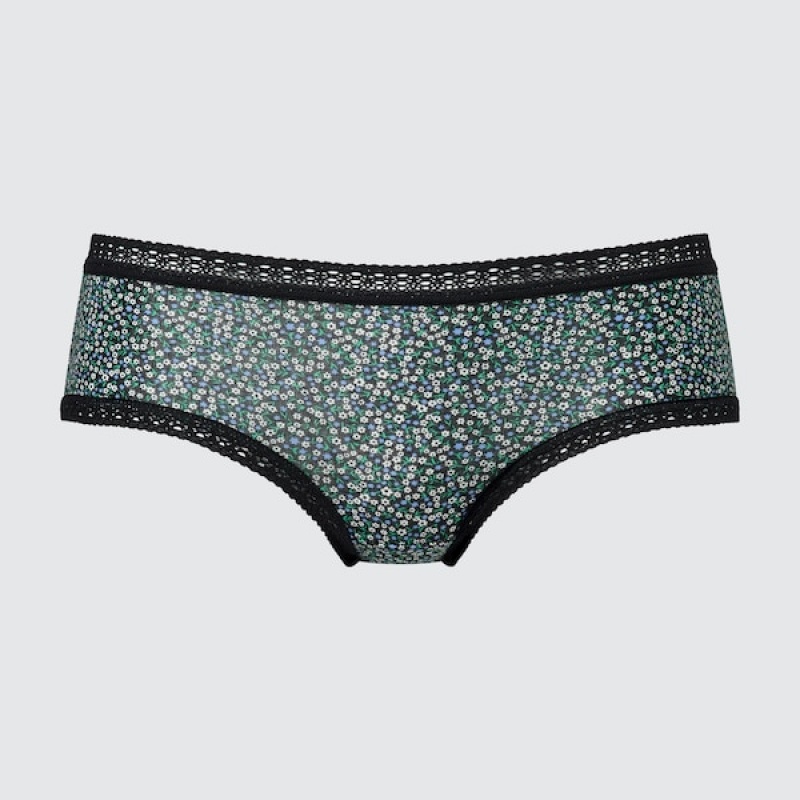 Uniqlo Mini-Flower Print Hip Huggers Ženske Gaćice Crne | 8536-OZAPD