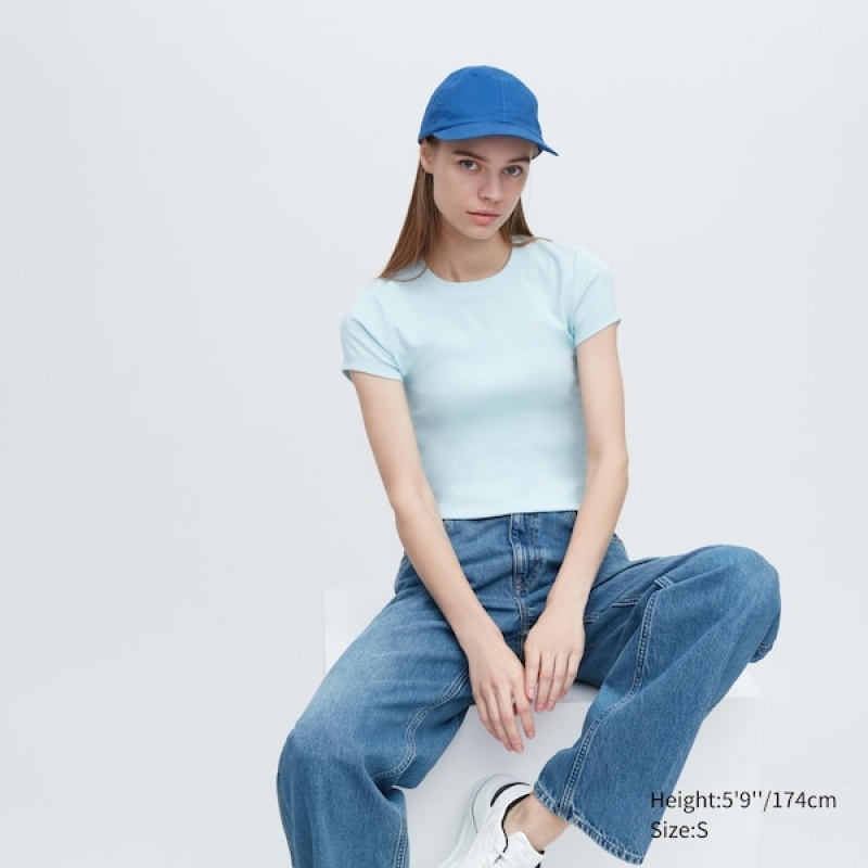 Uniqlo Mini Short-Sleeve Ženske Majice Plave | 9207-UEHRB