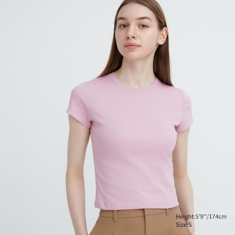 Uniqlo Mini Short-Sleeve Ženske Majice Roze | 1456-AOZKN