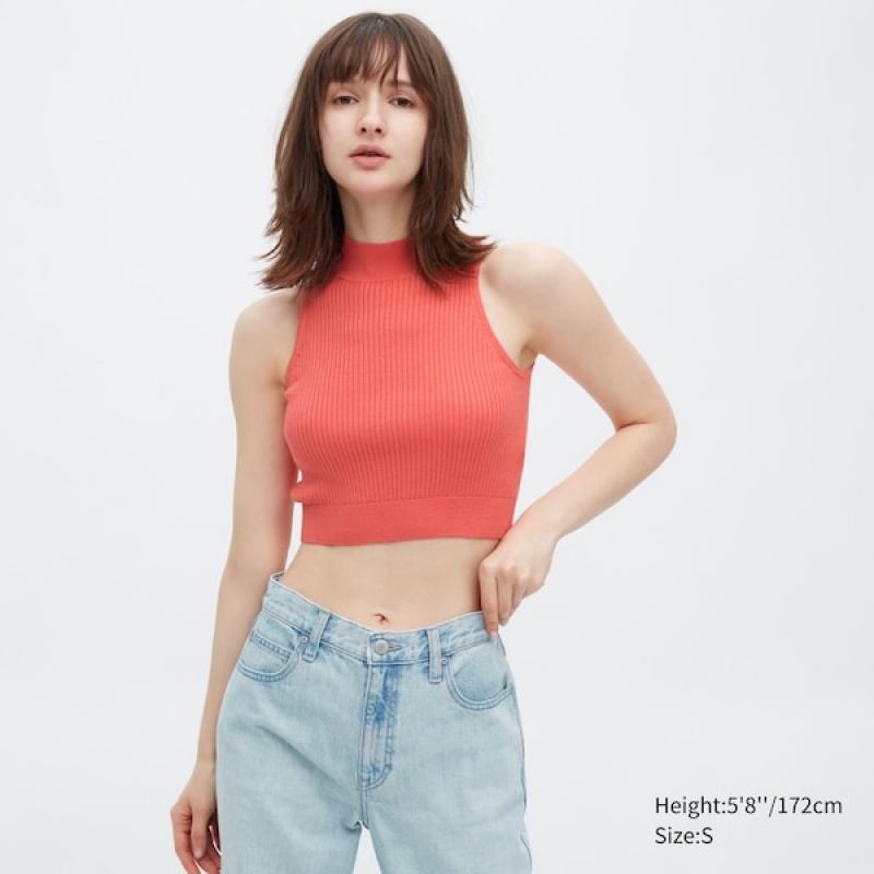 Uniqlo Mock Neck Sleeveless Cropped Ženske Džemperi Roze | 5639-IEGFL