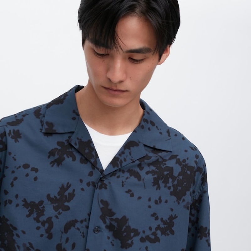 Uniqlo Open Collar Short-Sleeve Muške Košulje Tamnoplave | 2183-TCOXK