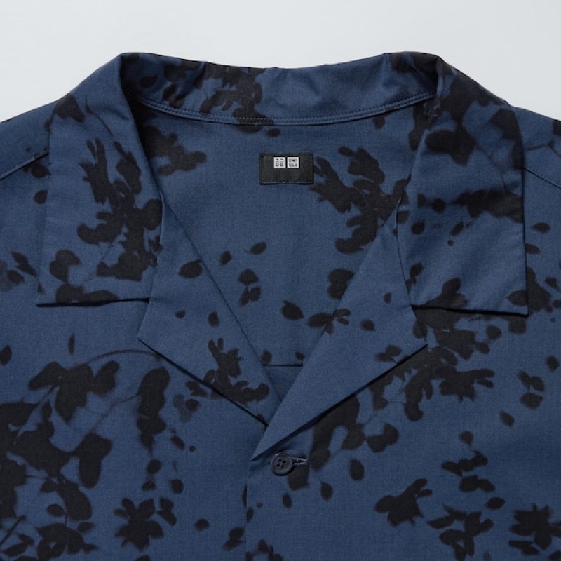 Uniqlo Open Collar Short-Sleeve Muške Košulje Tamnoplave | 2183-TCOXK