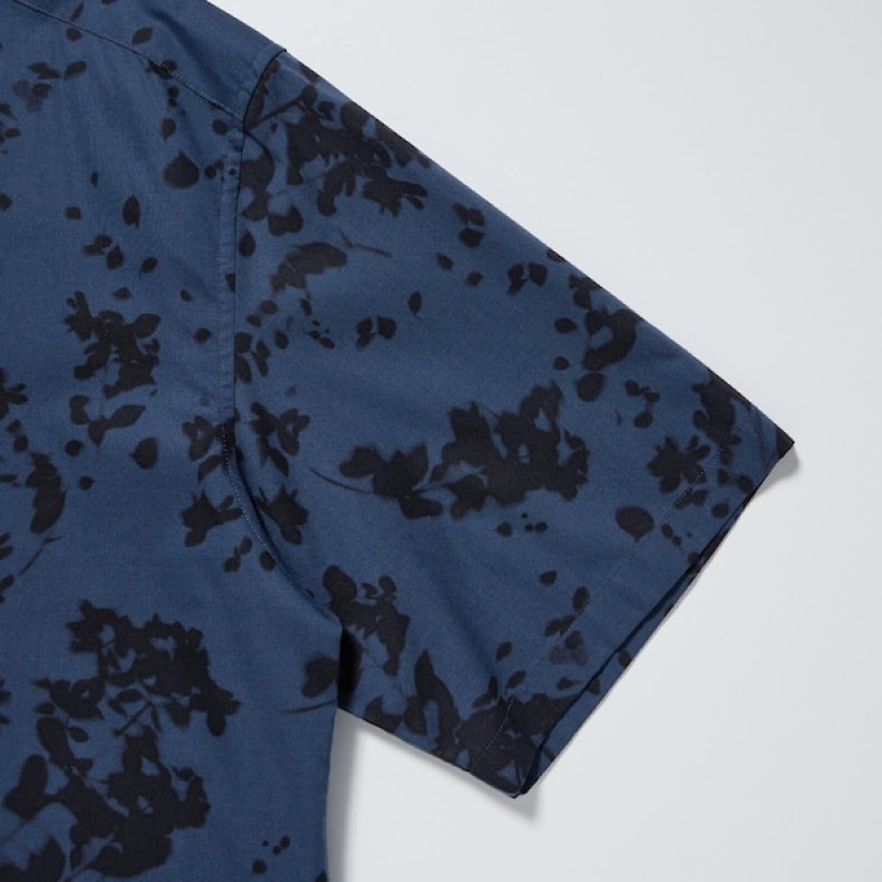 Uniqlo Open Collar Short-Sleeve Muške Košulje Tamnoplave | 2183-TCOXK
