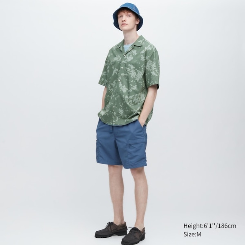 Uniqlo Open Collar Short-Sleeve Muške Košulje Zelene | 7428-CDNRP