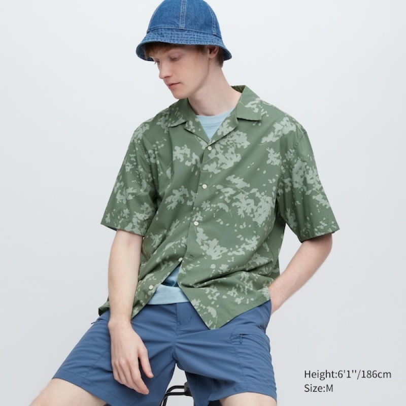 Uniqlo Open Collar Short-Sleeve Muške Košulje Zelene | 7428-CDNRP