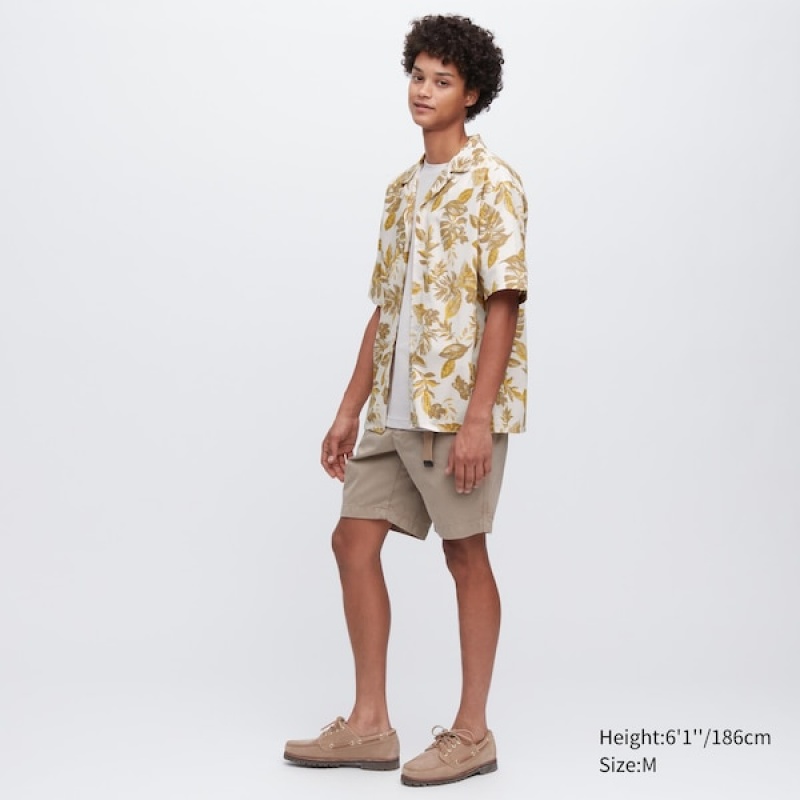 Uniqlo Open Collar Short-Sleeve Muške Košulje Žute | 4392-RHGWO