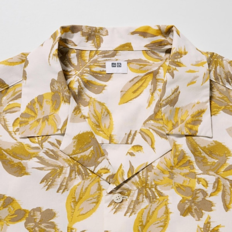 Uniqlo Open Collar Short-Sleeve Muške Košulje Žute | 4392-RHGWO