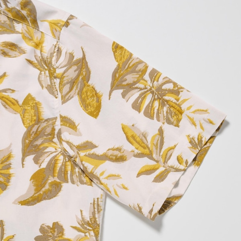 Uniqlo Open Collar Short-Sleeve Muške Košulje Žute | 4392-RHGWO