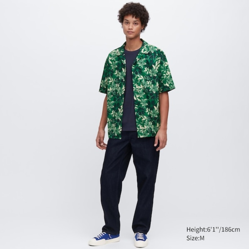 Uniqlo Open Collar Short-Sleeve Muške Košulje Zelene | 2587-GOIPJ