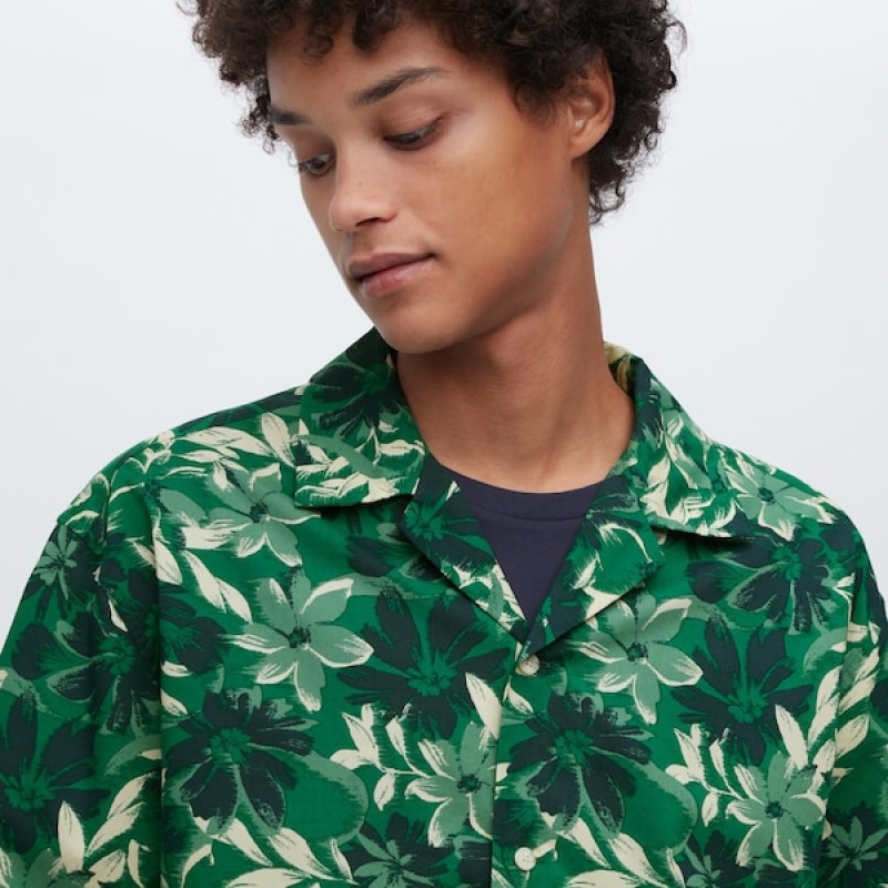 Uniqlo Open Collar Short-Sleeve Muške Košulje Zelene | 2587-GOIPJ