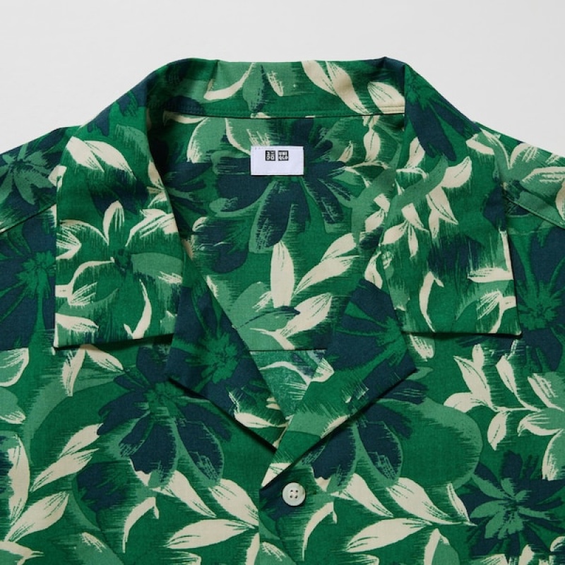 Uniqlo Open Collar Short-Sleeve Muške Košulje Zelene | 2587-GOIPJ