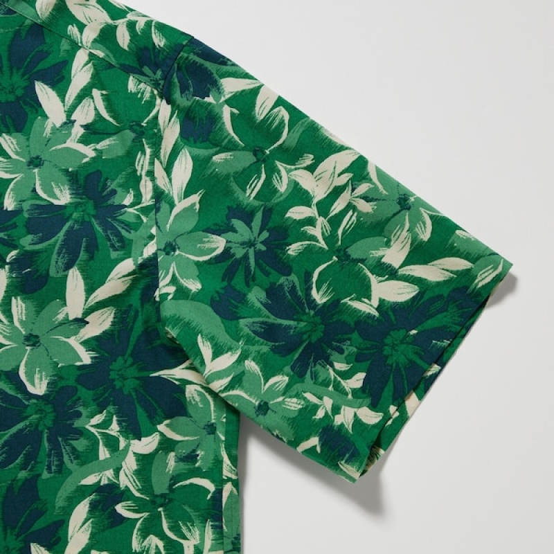 Uniqlo Open Collar Short-Sleeve Muške Košulje Zelene | 2587-GOIPJ